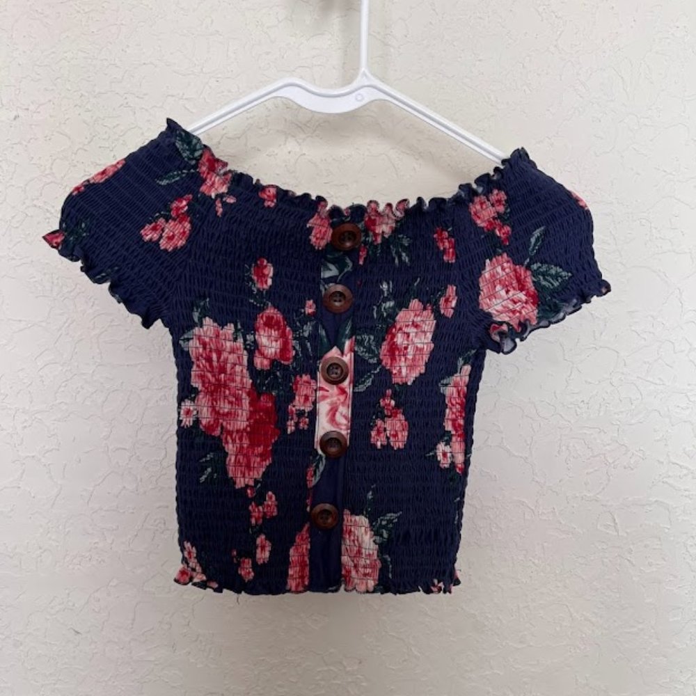 Wishful Park Navy & Pink Floral Crop Top
